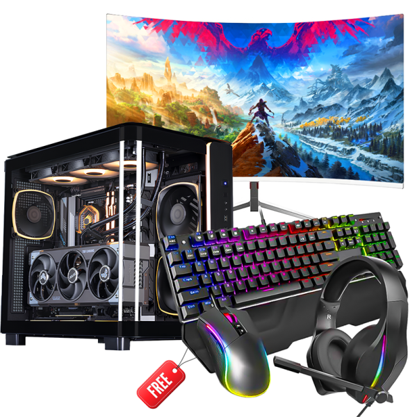 Full Gaming set 27” 280 HZ RGB Gaming keyboard Mouse Headset with Mic Ryzen 7 32GB GeForce RTX 5080 16GB GPU 2TB SSD Gaming PC, GPS 001