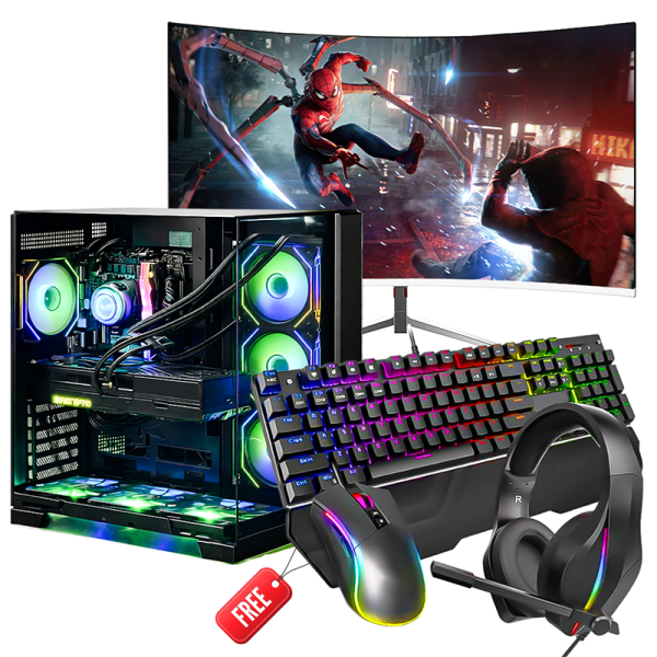 Full set Gaming Pc 27” curved 280HZ monitor AMD Ryz 7 9800X3D32GB Memory 2TB NV Me NVIDIA RTX 5090 DDR5 Windows 11 Office and Antivirus GAMING PC, GPS 009