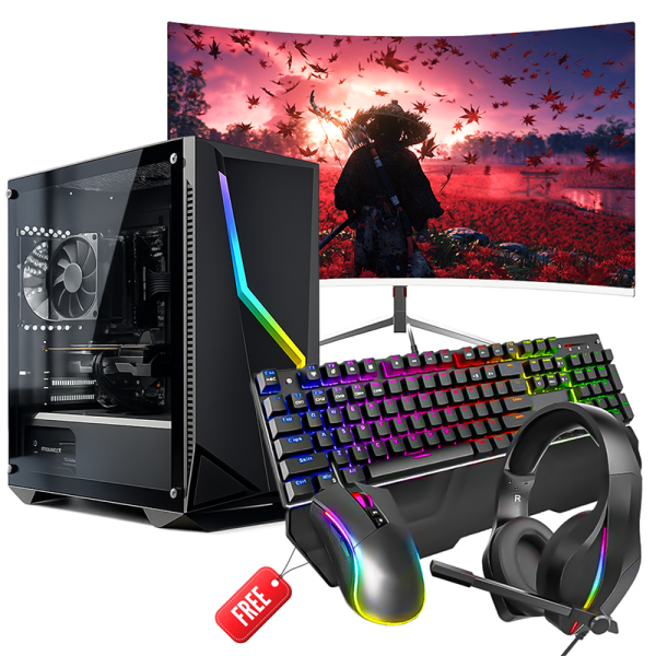 Full gaming Pc 27 inches 280 HZ curved AMD RYZEN 16GB NVidia Entry Level Gaming PC Windows 11 Office Antivirus with 1TB SSD, GPS 015